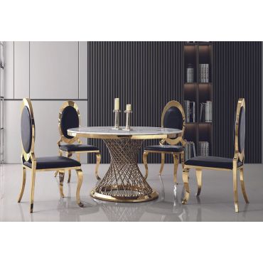 Aster Gold Dining Table Set Marble Top