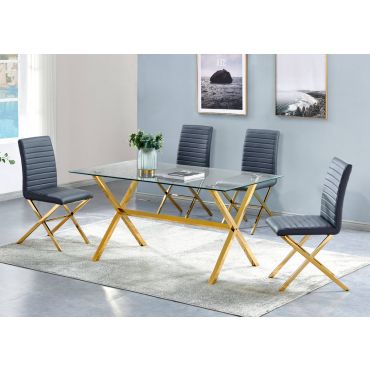 Xavia Gold Finish Dining Table Set With Grey Chairs