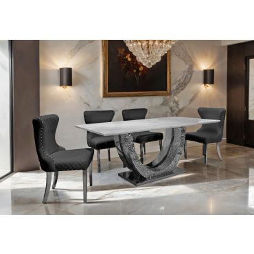 Azurine Marble Top Dining Table Chrome Base