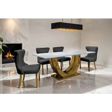 Azurine Marble Dining Table With Gold Base