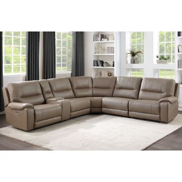 Baina Taupe Microfiber Power Recliner Sectional