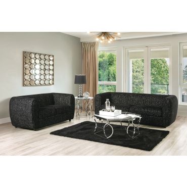 Balder Tuxedo Style Sofa Set Black Boucle