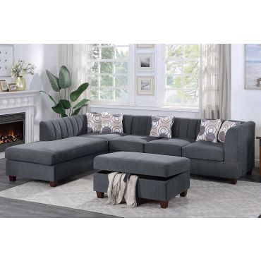 Baltimore Grey Chenille Sectional With Ottoman