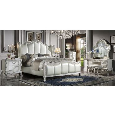 Dresden White Leather Traditional Bedroom Set