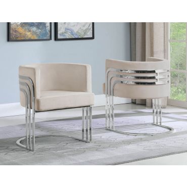 Beacon Beige Velvet Dining Chair Chrome