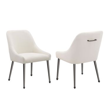 Beatrix Ivory Dining Chairs Black Chrome Legs