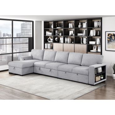 Bernard Grey Boucle Sectional With Storage