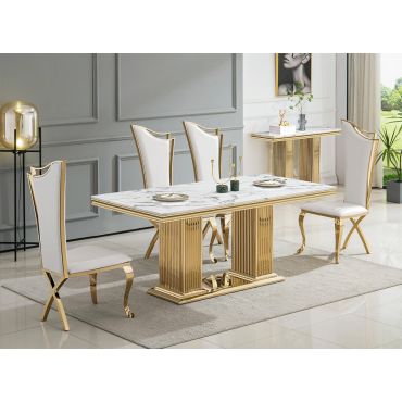 Bijou White Marble Gold Dining Table