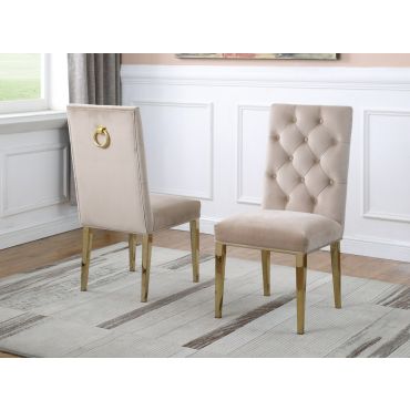 Bina Beige Velvet Chairs With Gold