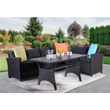 Burbank Black Patio Sectional With Dining Table