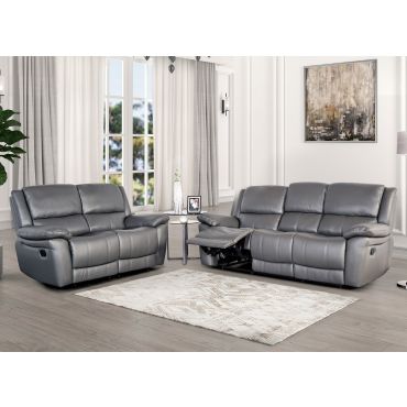 Cade Dark Grey Leather Recliner Sofa Set