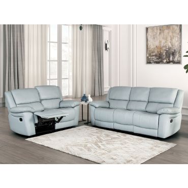 Cade Light Blue Leather Recliner Sofa Set