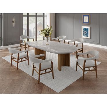 Caine Oval Marble Top Dining Table Set