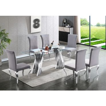 Camron Glass Top Chrome Dining Table Set