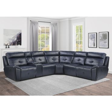 Cana Navy Leather Recliner Sectional