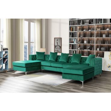 Carmon Green Velvet U-Shape Sectional