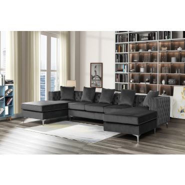 Carmon Dark Grey Velvet U-Shape Sectional