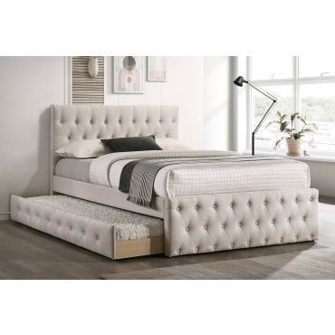 Caylee Beige Linen Bed With Trundle