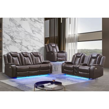 Chiron Power Recliner Sofa Set Brown Leather