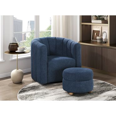 Clea Blue Boucle Swivel Chair With Ottoman