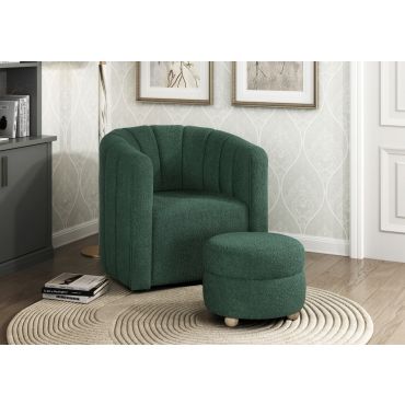 Clea Green Boucle Swivel Chair With Ottoman