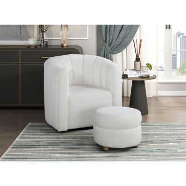 Clea White Boucle Swivel Chair With Ottoman