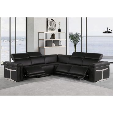 Colson Black Leather Modern Power Sectional