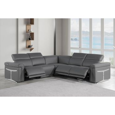 Colson Grey Italian Leather Power Sectional