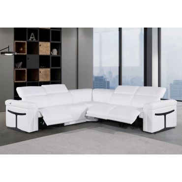 Colson White Italian Leather Power Sectional