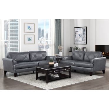 Confico Grey Top Grain Leather Living Room Set