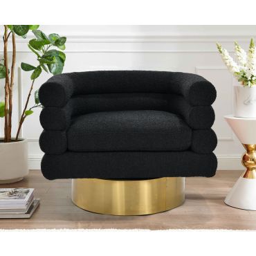 Conroe Black Boucle Swivel Accent Chair