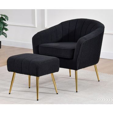 Cymone Black Boucle Accent Chair With Ottoman