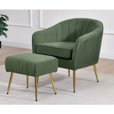 Cymone Green Boucle Accent Chair With Ottoman