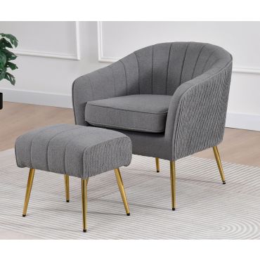 Cymone Grey Boucle Accent Chair With Ottoman