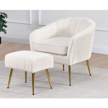 Cymone Cream Boucle Accent Chair With Ottoman