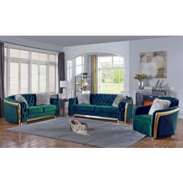 Deon Green Velvet Sofa Set With Gold Accents