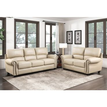 Domus Cream Leather Sofa Set