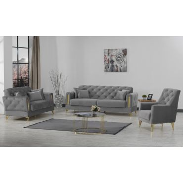 Earsom Grey Velvet Sofa Set