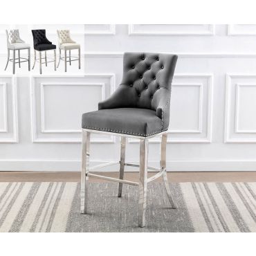 Eleanor Tufted Grey Velvet Counter Chairs