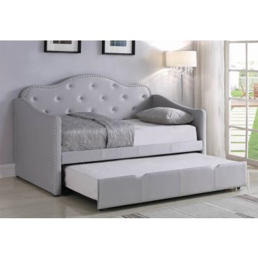 Elicia Grey Leather Crystal Tufted Daybed