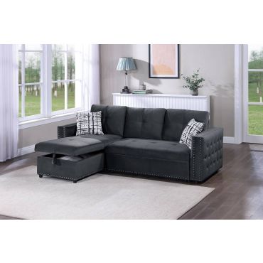 Elvana Sectional Sleeper With Storage Black Velvet