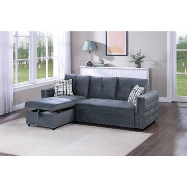 Elvana Grey Velvet Sectional Sleeper