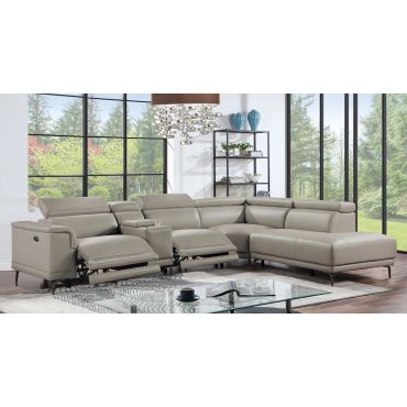 Ember Power Recliner Sectional Taupe Leather