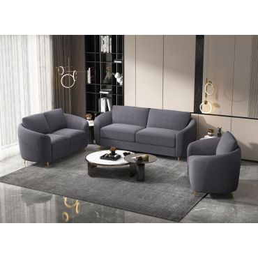 Ernest Grey Linen Sofa Set With Gold Legs