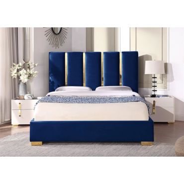 Ersilia Navy Velvet Bed With Gold Accents