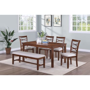 Eviouse Brown Finish 6-Piece Dining Table Set