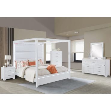 Evon Tall Headboard Canopy Bed With Lights