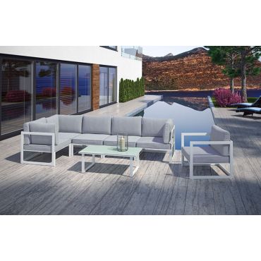 Fortuna Grey White Outdoor Sectional With Chair