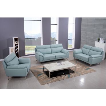 Gilda Light Blue Top Grain Leather Sofa Set