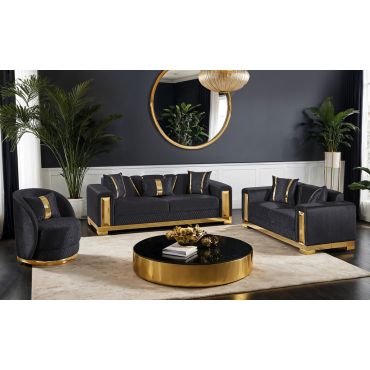 Glenn Black Sofa With Gold Accents